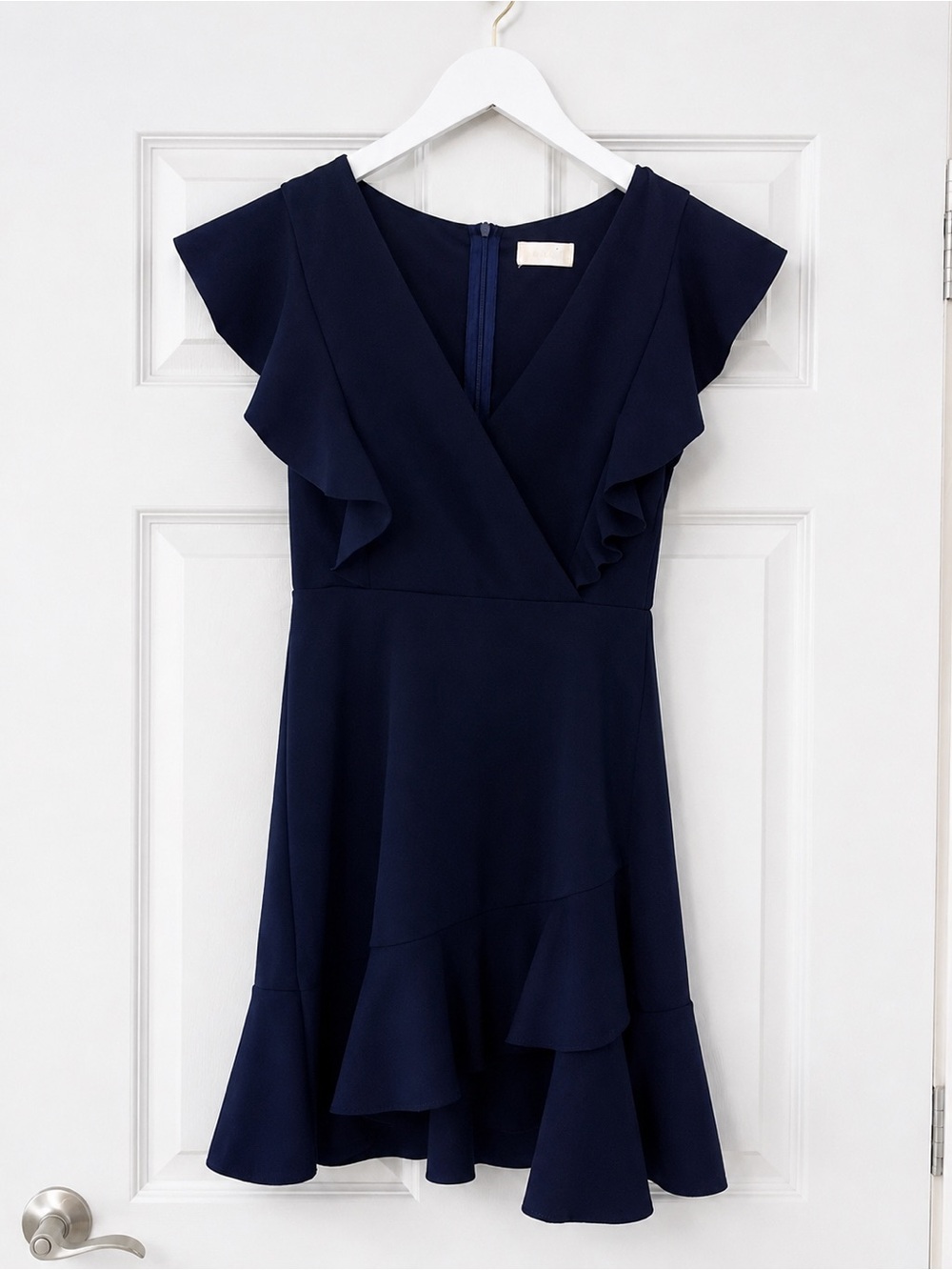 Altar'd State Navy Ruffle V-Neck Mini Dress Small